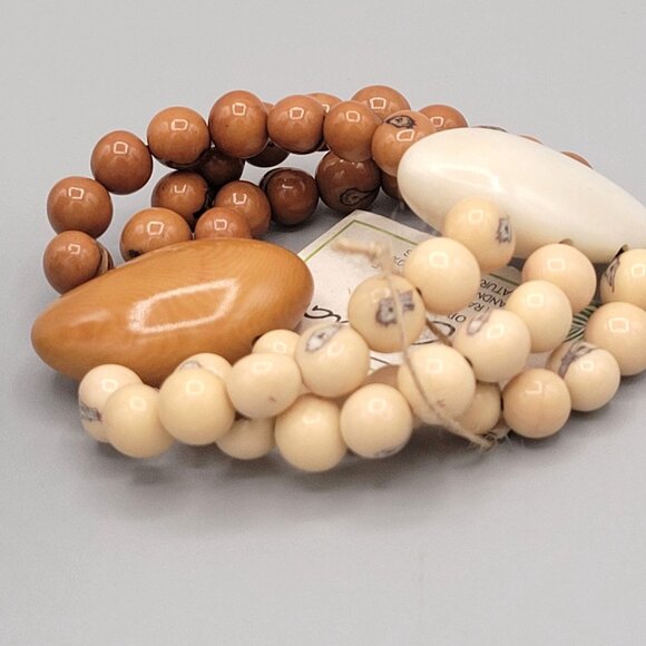 Handcrafted Tagua Nut Multi Strand Artisan Bracelet Natural Cream Orange - Picture 4 of 9